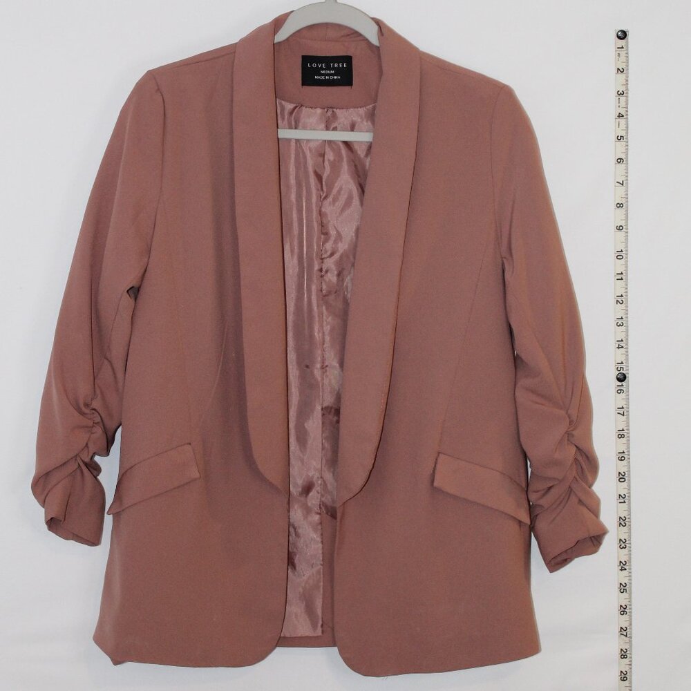 Love‎ Tree dusty pink open-front 3/4 ruched sleeve flap front faux pocket blazer